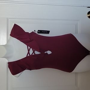 Wine colored one piece swimsuit